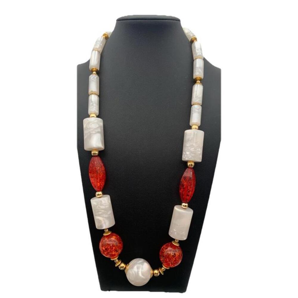 Elegant Red and Pearl Statement Necklace